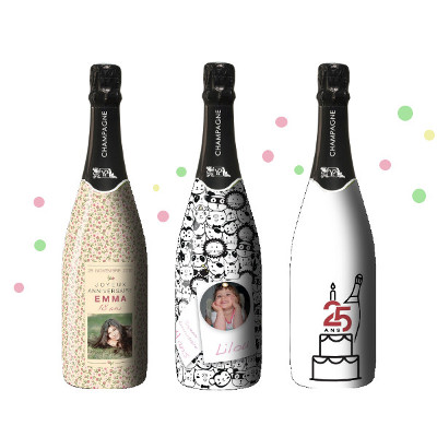 Champagne totalement personnalisé pour un anniversaire avec un sleeve