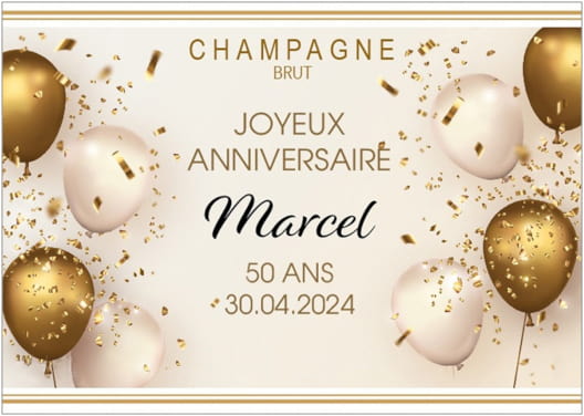 Etiquette personnalisée champagne pour un anniversaire avec un visuel