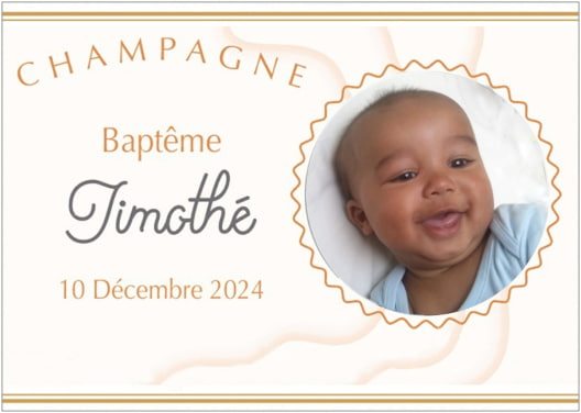 Etiquette personnalisée champagne avec photo pour un cadeau de naissance ou un baptême