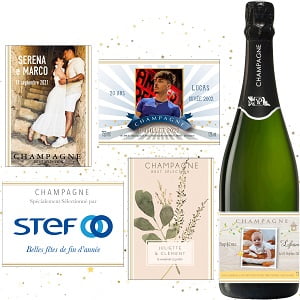 Champagne personnalisé avec étiquette pour anniversaire, mariage ou cadeau client