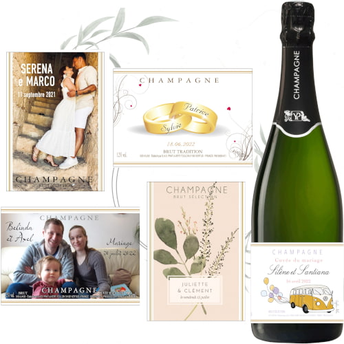 étiquette personnalisée champagne pour mariage, noces d or, fiancailles