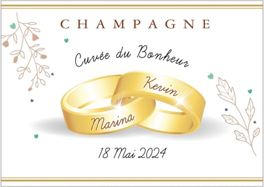 Champagne personnalisé pour un mariage avec un visuel