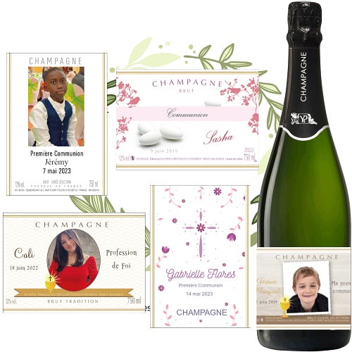 Etiquette personnalisée champagne pour une communion