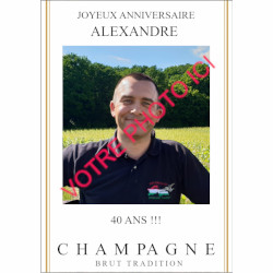 Etiquette avec photo anniversaire pour bouteille de Champagne