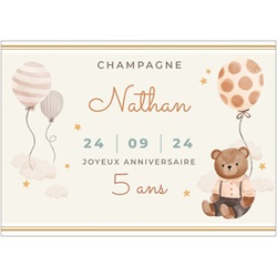 Champagne personnalis avec nounours et ballon pour anniversaire enfant