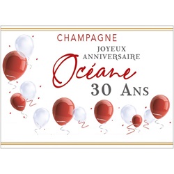 Etiquette de champagne personnalis pour anniversaire avec ballons rouge et blanc