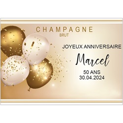 champagne personnalis pour anniversaire avec ballons dors