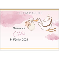 champagne pour naissance avec tiquette personnalise cigogne rose 