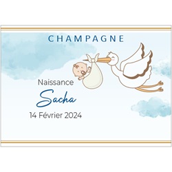 champagne pour naissance avec tiquette personnalise cigogne bleu