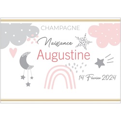 tiquette pour naissance avec arc en ciel rose