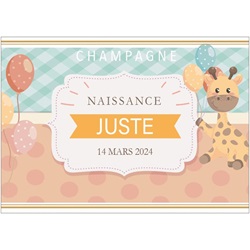 champagne personnalis avec une tiquette girafe pour une naissance ou un baptme