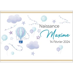 champagne personnalis avec une tiquette pour un baptme avec mongolfire bleue 
