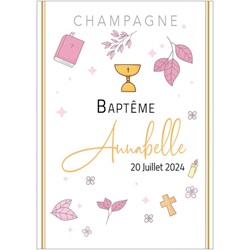 champagne pour communion avec tiquette personnalise calice et design rose