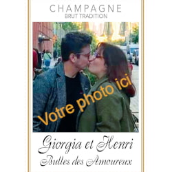 Etiquette avec photo mariage pour bouteille de Champagne