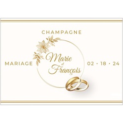 tiquette personnalise pour mariage avec couronne de fleurs et alliances