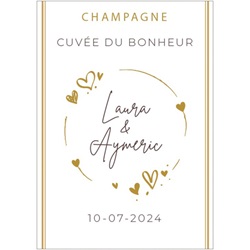 tiquette personnalise de champagne pour mariage avec couronne de coeurs