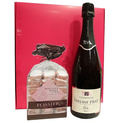 Coffret champagne et biscuits roses
