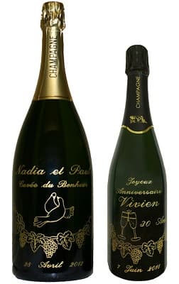 Bouteille de champagne gravee