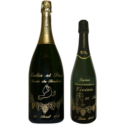 Bouteille de champagne gravée pour un anniversaire